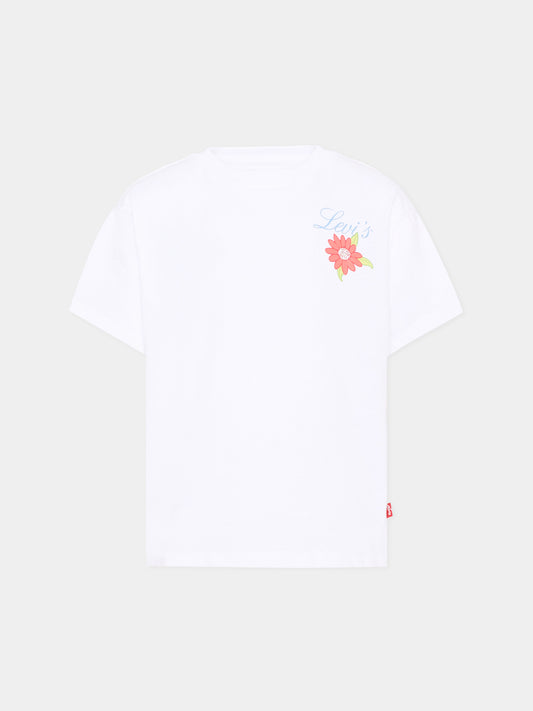 T-shirt bianca per bambina con fiori,Levi's Kids,4EP700 W1T