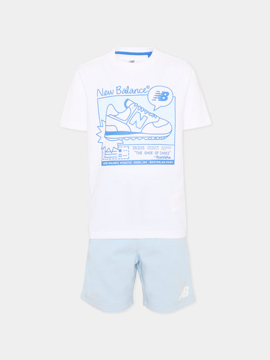 Completo sportivo azzurro per bambino con logo,New Balance,YS61L3XB BWE