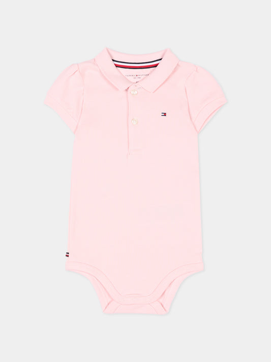 Body rosa polo per neonata con logo,Tommy Hilfiger Junior,KN0KN02372 TH3