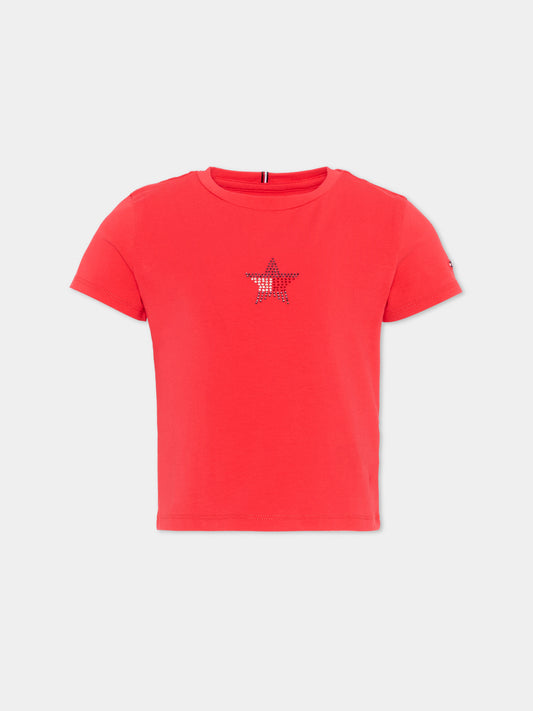 T-shirt rossa per bambina con logo,Tommy Hilfiger Junior,KG0KG09097 XK3