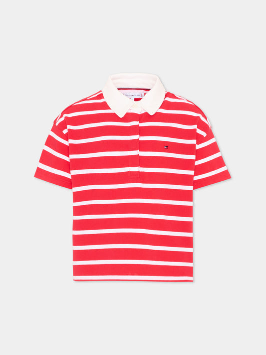 Polo rossa a righe per bambina,Tommy Hilfiger Junior,KG0KG09204 XK3