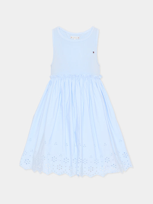 Vestito azzurro per bambina con ricamo,Tommy Hilfiger Junior,KG0KG09148 C3Q