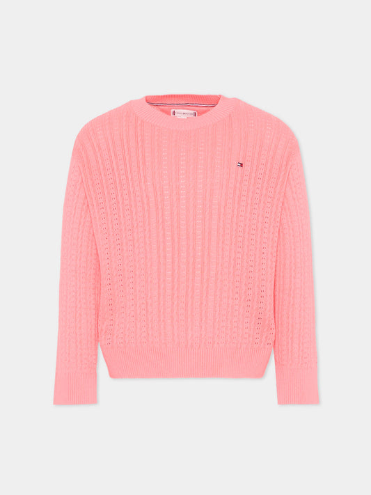 Maglione rosa per bambina con logo,Tommy Hilfiger Junior,KG0KG09223 TIE