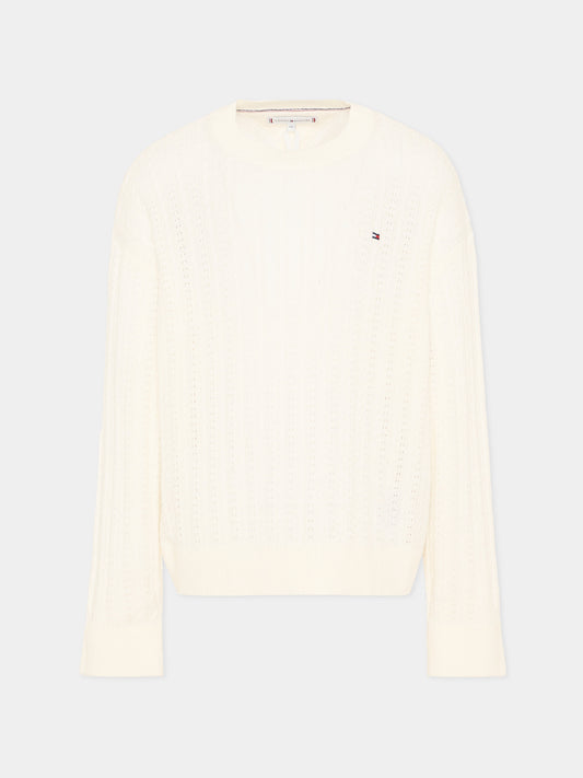 Maglione avorio per bambina con logo,Tommy Hilfiger Junior,KG0KG09223 YA8