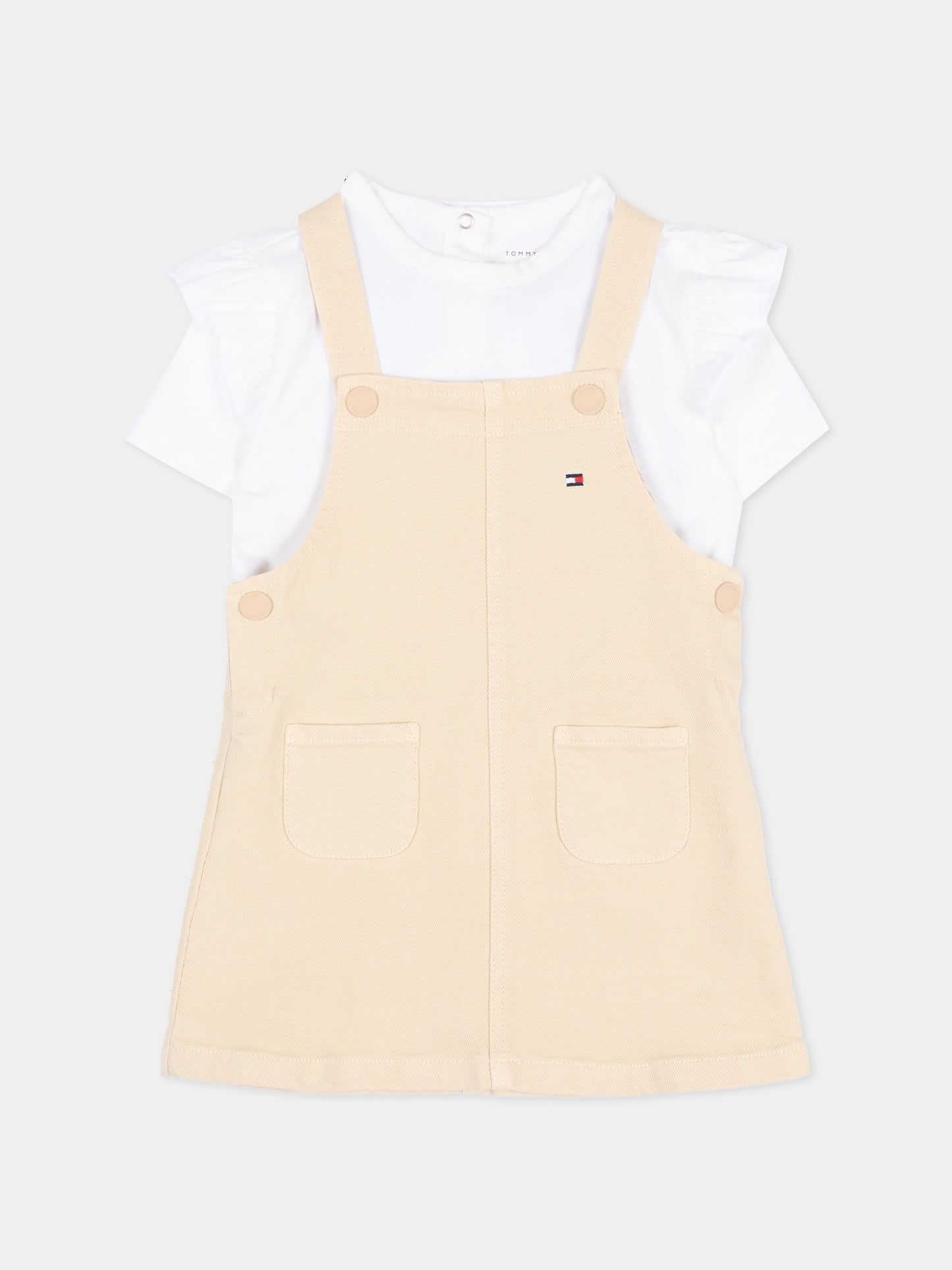 Salopette beige per neonata con logo,Tommy Hilfiger Junior,KN0KN02380 ACI