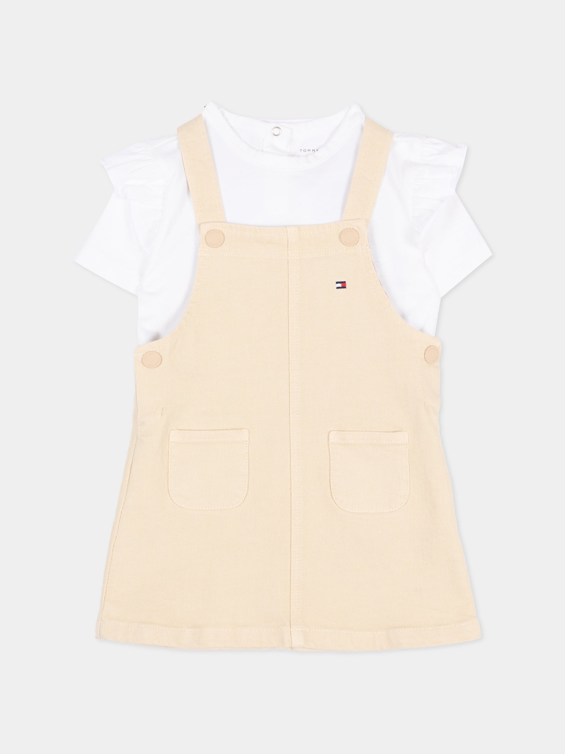 Salopette beige per neonata con logo,Tommy Hilfiger Junior,KN0KN02380 ACI