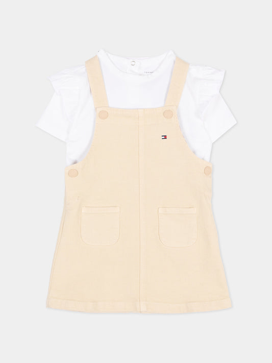 Salopette beige per neonata con logo,Tommy Hilfiger Junior,KN0KN02380 ACI