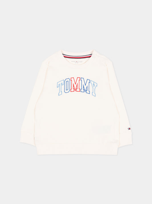 Felpa avorio per neonata con logo,Tommy Hilfiger Junior,KN0KN02394 YBH