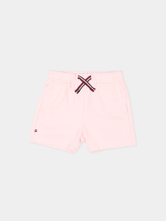 Shorts rosa per neonata con logo,Tommy Hilfiger Junior,KN0KN02349 TH3