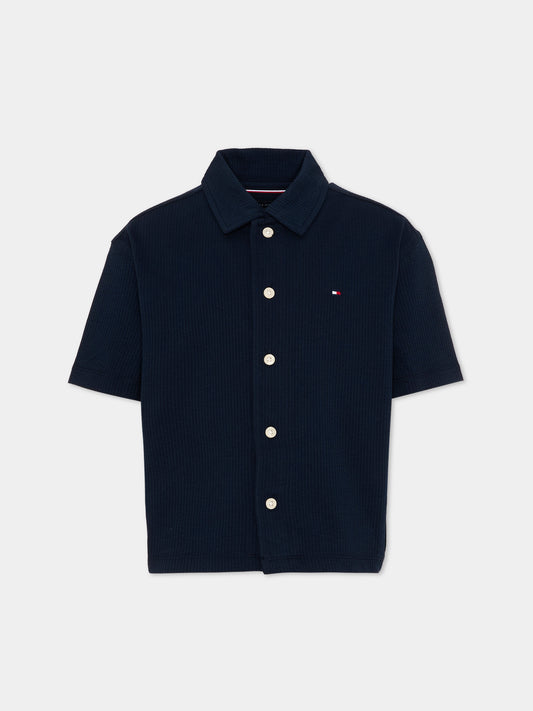 Camicia blu per bambino con logo,Tommy Hilfiger Junior,KB0KB10408 C1G