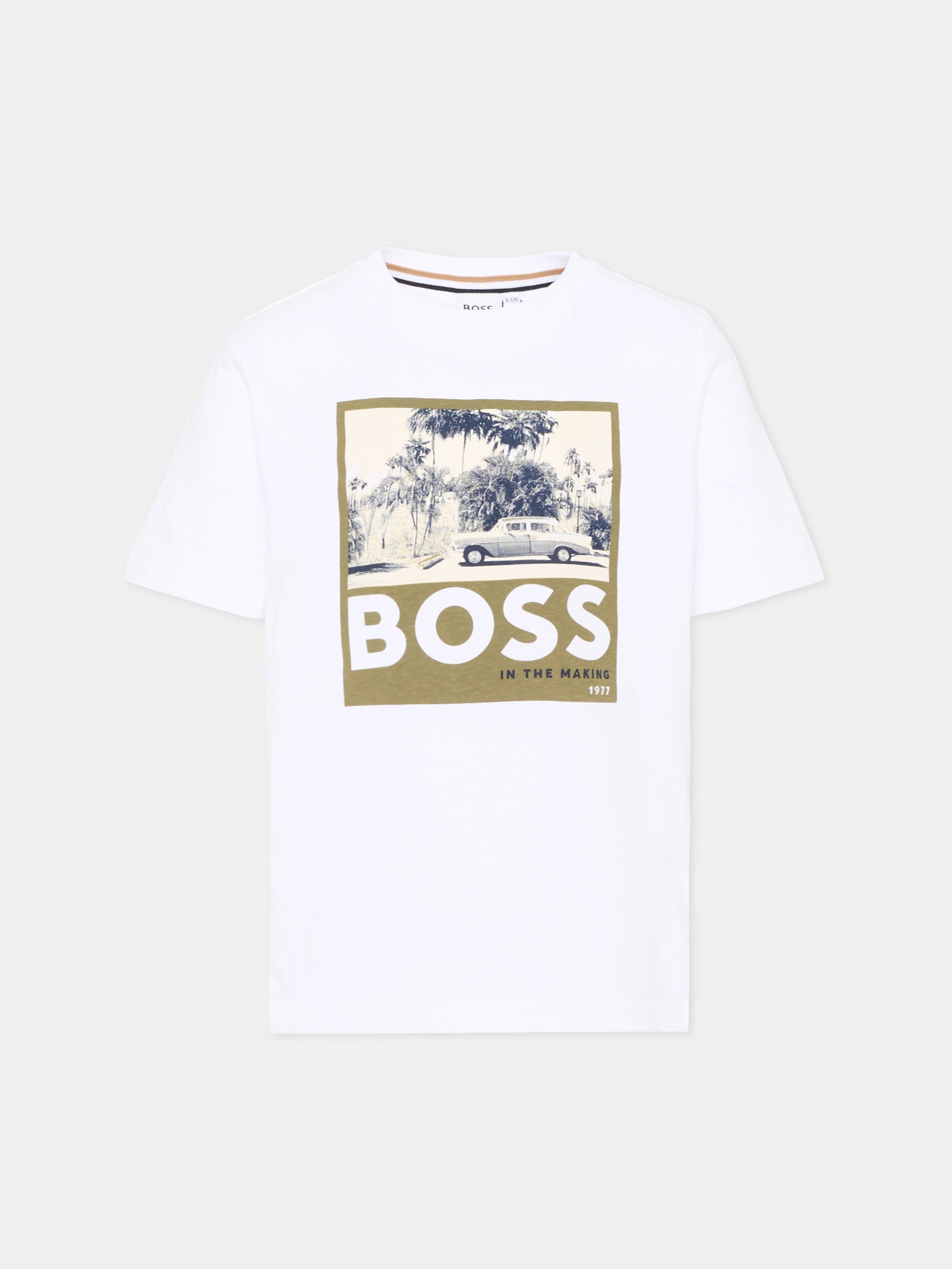 T-Shirt bianca per bambino con logo,Boss,J52032 673