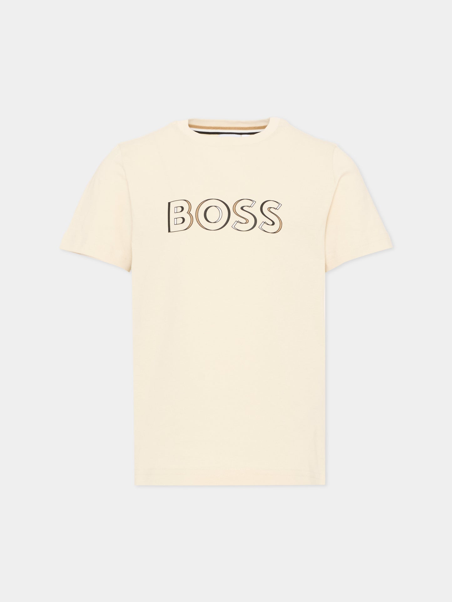 T-Shirt beige per bambino con logo,Boss,J52034 21C