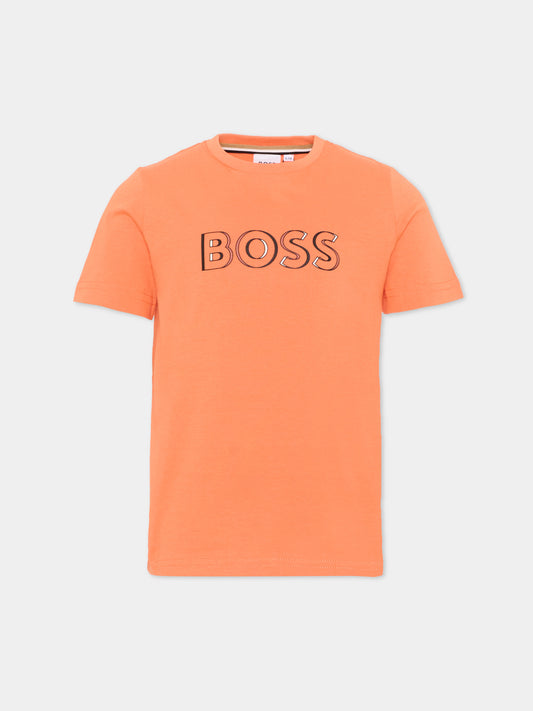 T-Shirt arancione per bambino con logo,Boss,J52034 415