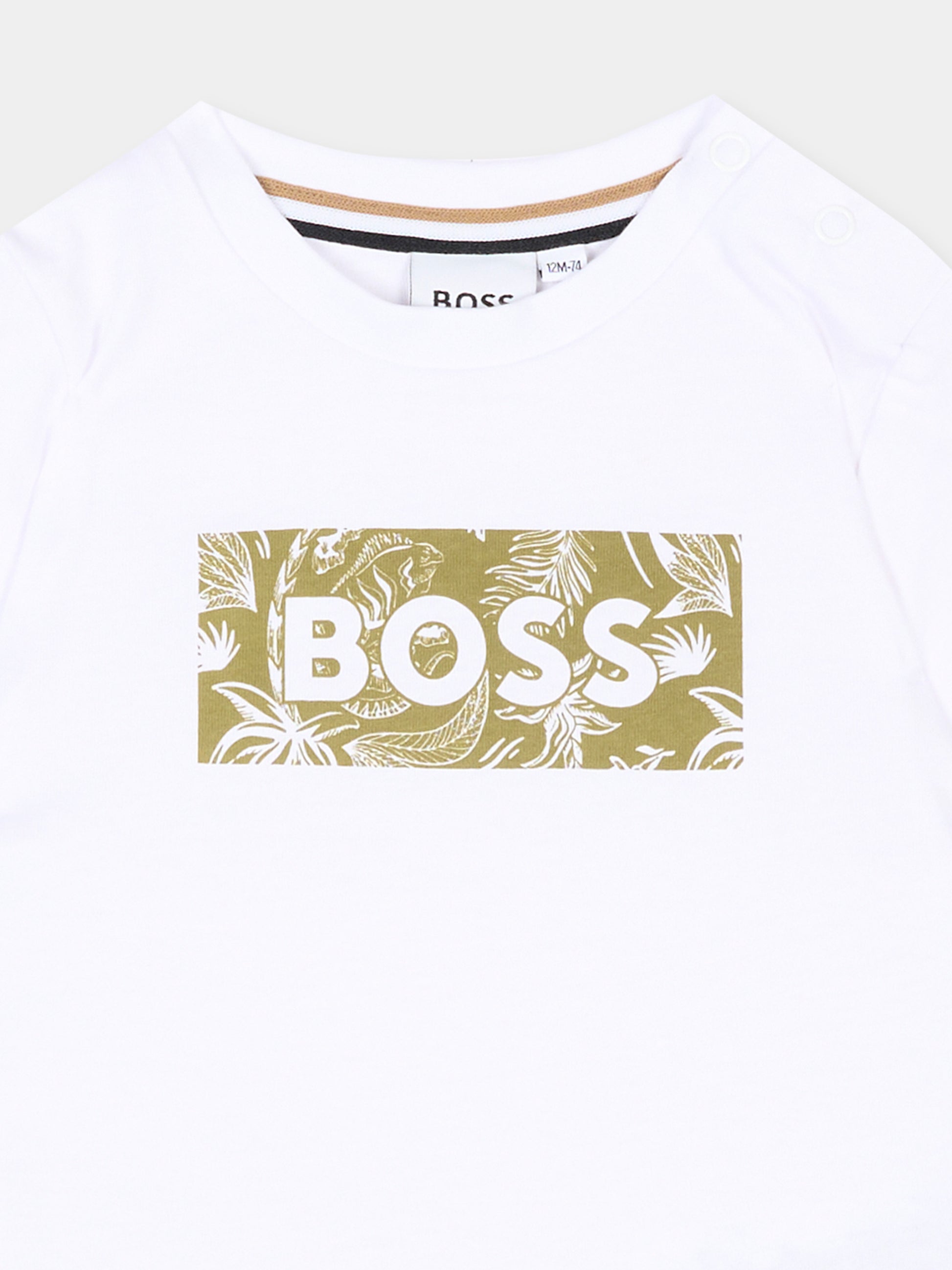 T-Shirt bianca per neonato con logo,Boss,J52109 10P