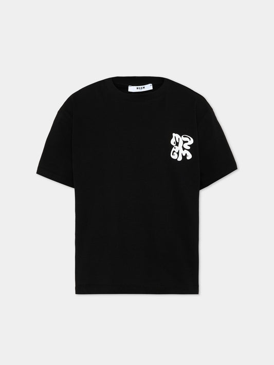 T-Shirt nera per bambino con logo,Msgm Kids,S6MSJBTH257 110