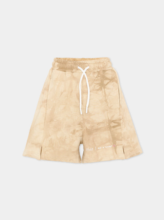 Shorts sportivi beige tie-dye per bambino