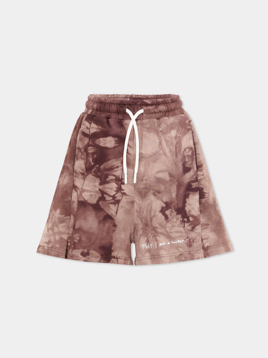 Shorts sportivi marroni per bambino tie-dye con logo,Msgm Kids,S6MSJBBE245 910