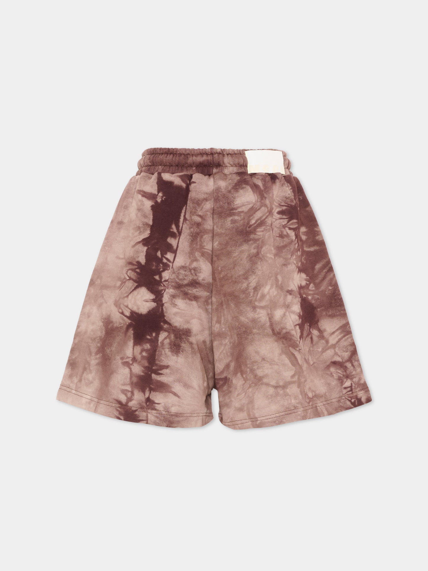 Shorts sportivi marroni per bambino tie-dye con logo,Msgm Kids,S6MSJBBE245 910