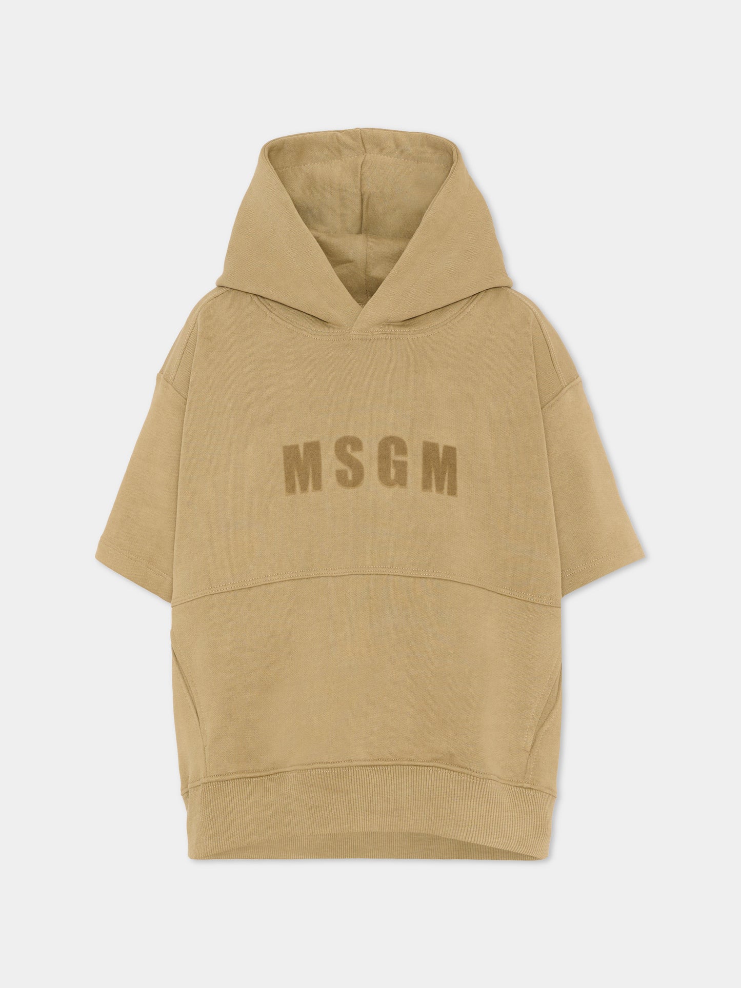Felpa beige con cappuccio per bambino con logo,Msgm Kids,S6MSJUHS165 094