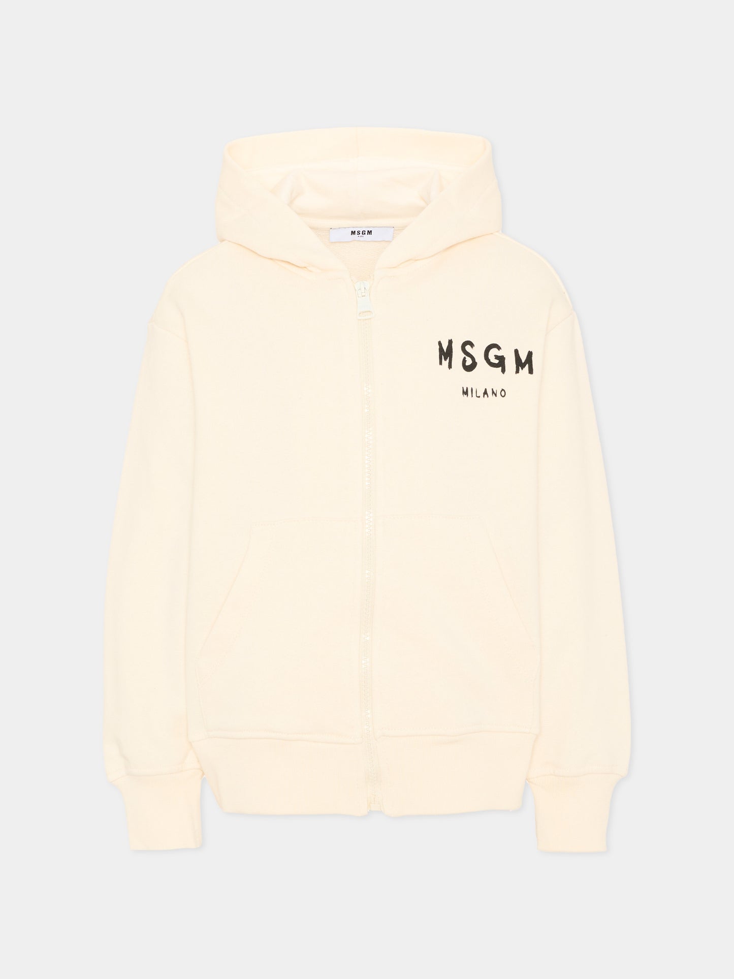 Felpa con cappuccio avorio per bambini con logo,Msgm Kids,S6MSJUZH065 013