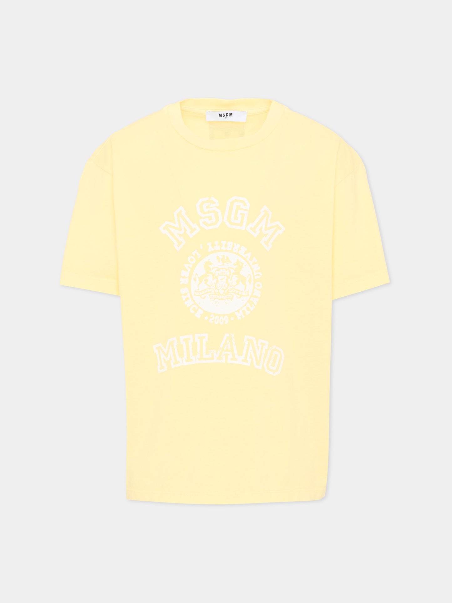 T-Shirt gialla per bambini con logo,Msgm Kids,S6MSJUTH059 MS075