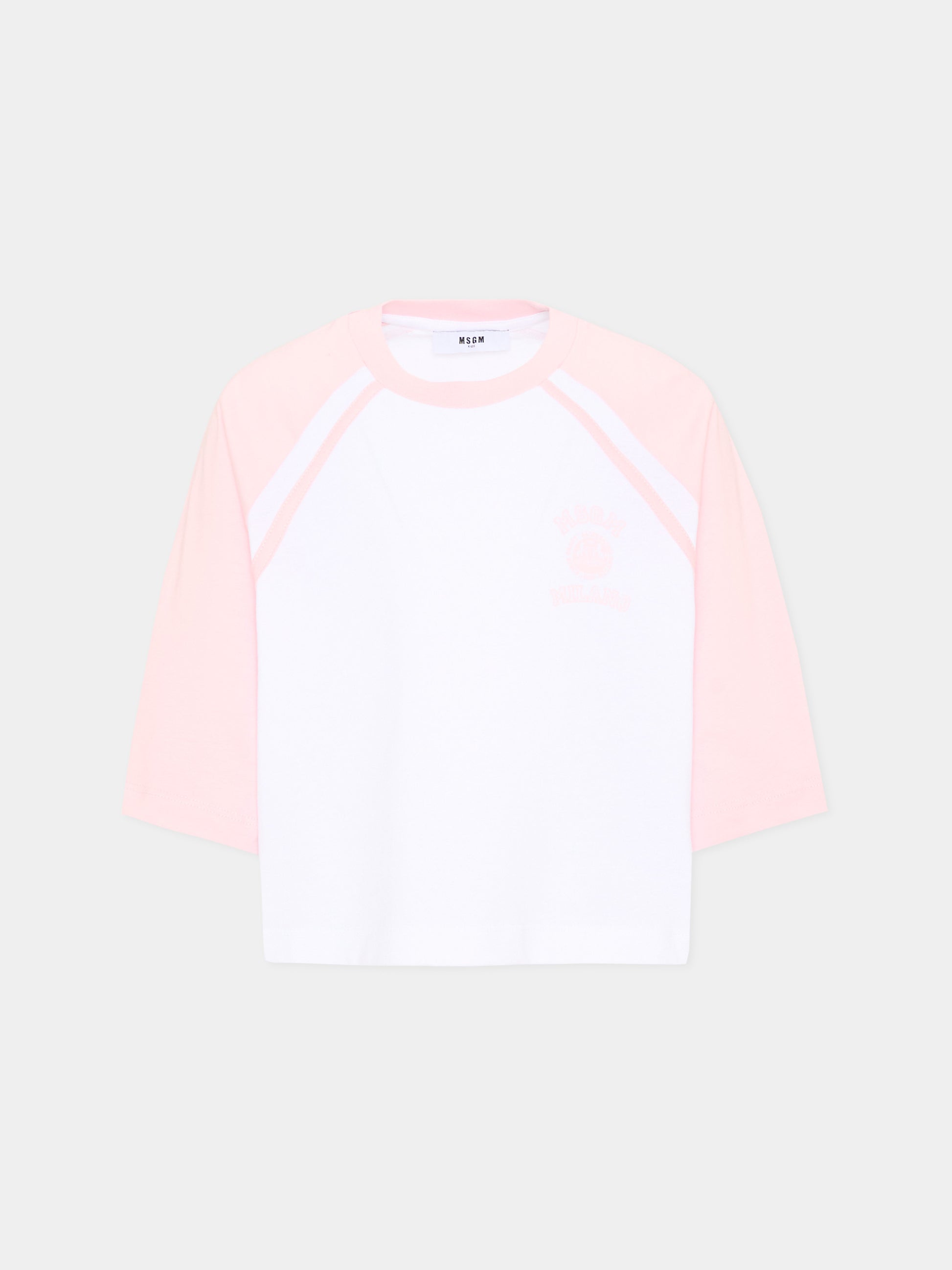 T-Shirt bianca per bambina con logo,Msgm Kids,S6MSJGTH024 001/78
