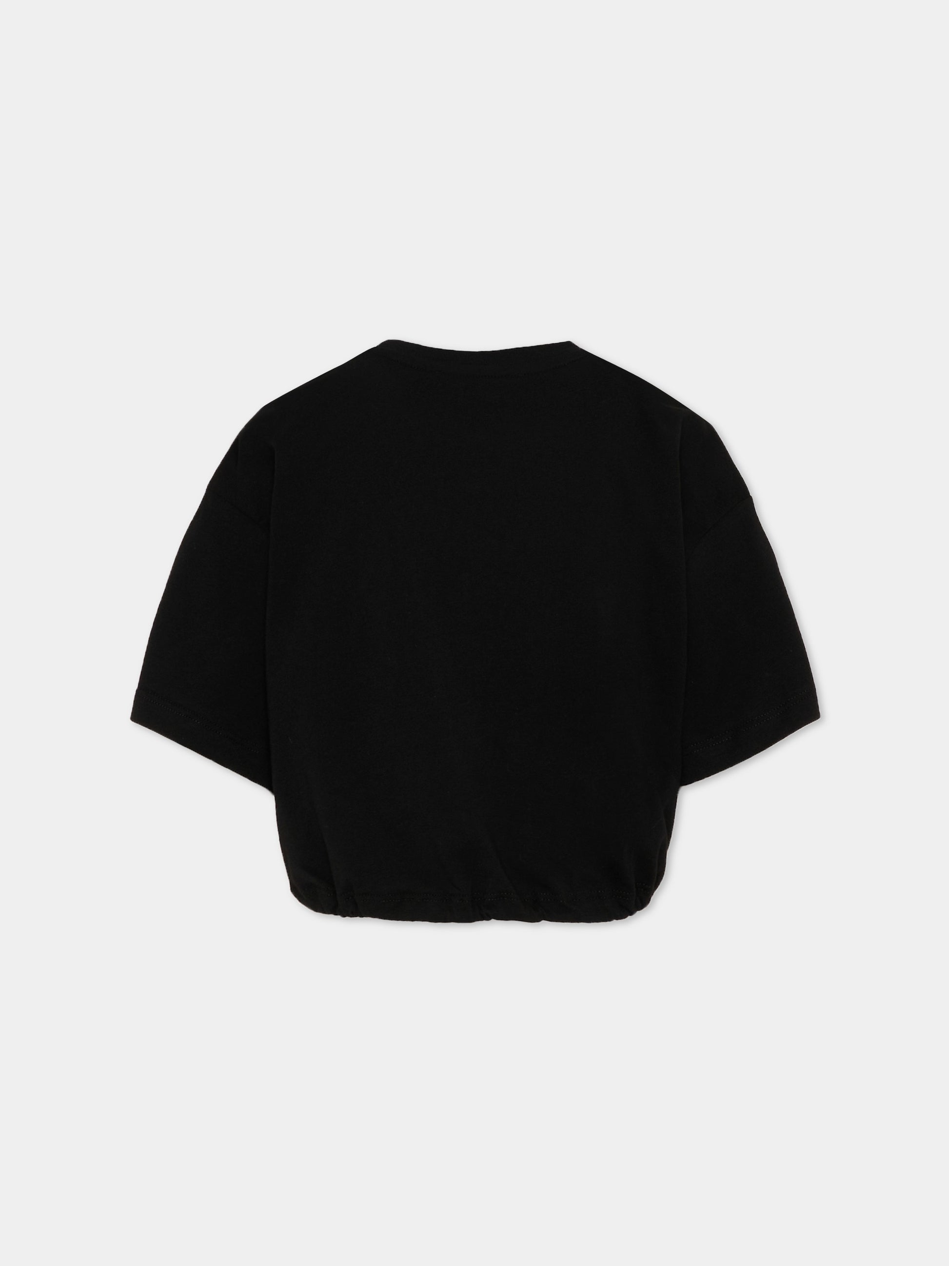 T-Shirt nera per bambina con fiore,Msgm Kids,S6MSJGTH106 110