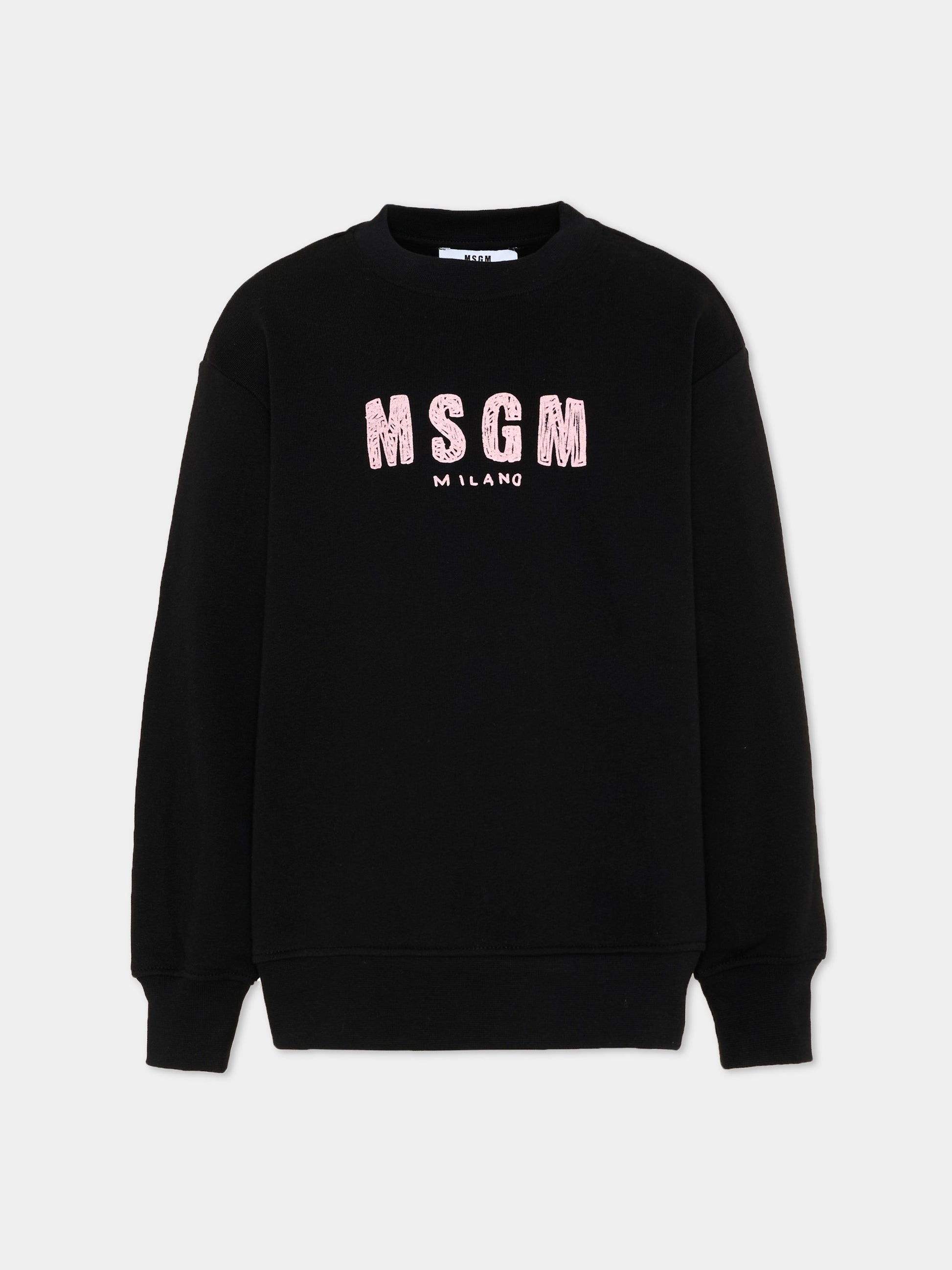 Felpa nera per bambina con logo,Msgm Kids,S6MSJUSW008 110/88