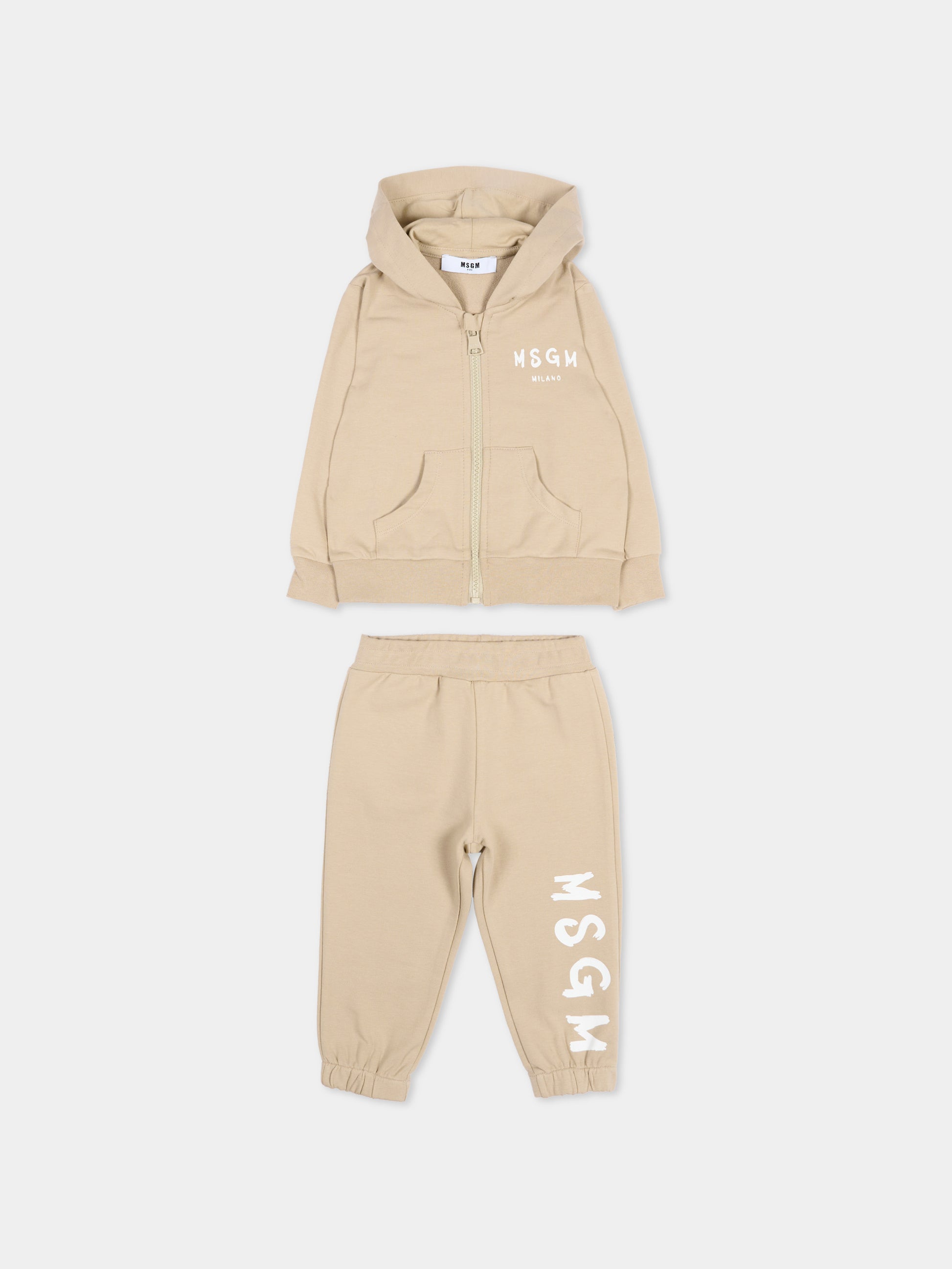 Completo sportivo beige per neonati con logo,Msgm Kids,S6MSUNSF265 092