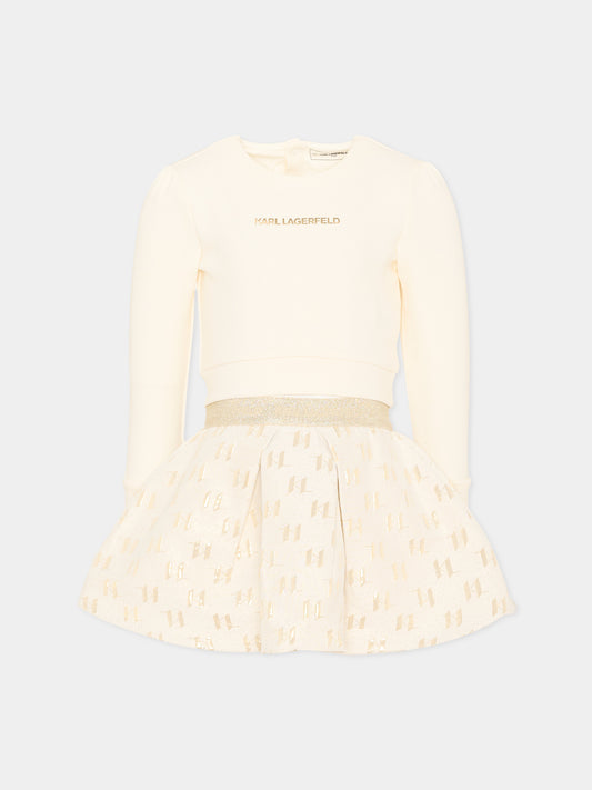 Completo sportivo avorio per bambina con logo,Karl Lagerfeld Kids,Z30520 N81