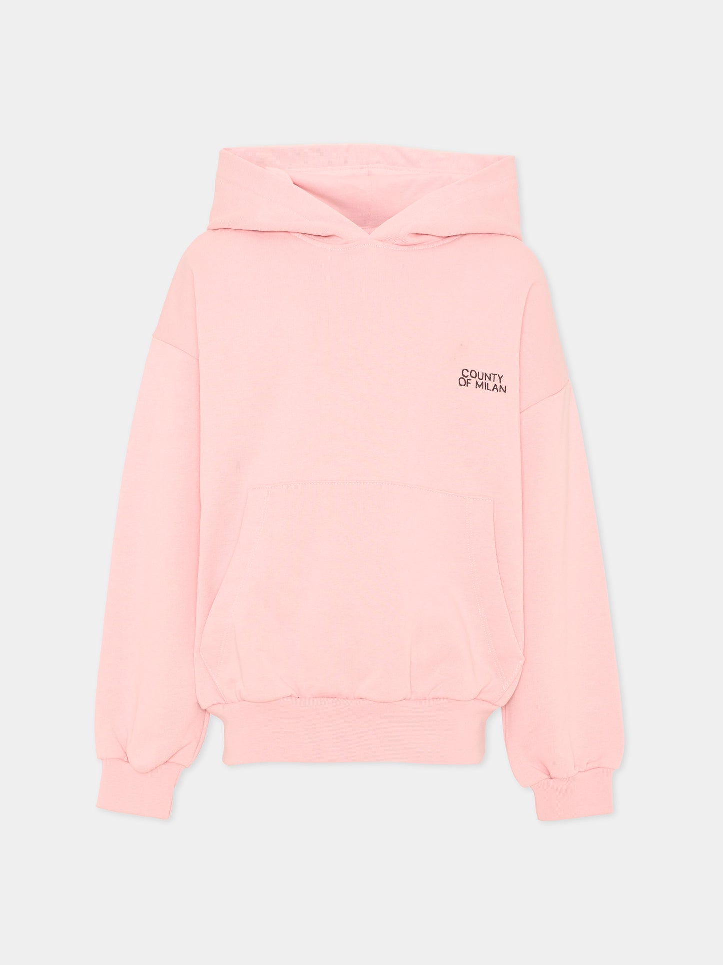 Felpa rosa con cappuccio per bambina con logo,County Of Milan Kids,F5CMJGHS095 BW008