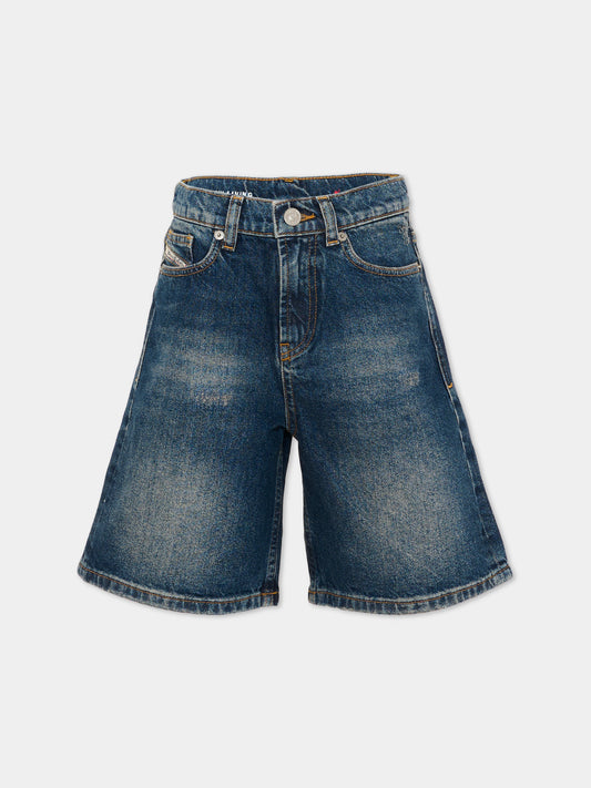 Shorts denim per bambina con patch logo,Diesel,J02345 KXBQC K01