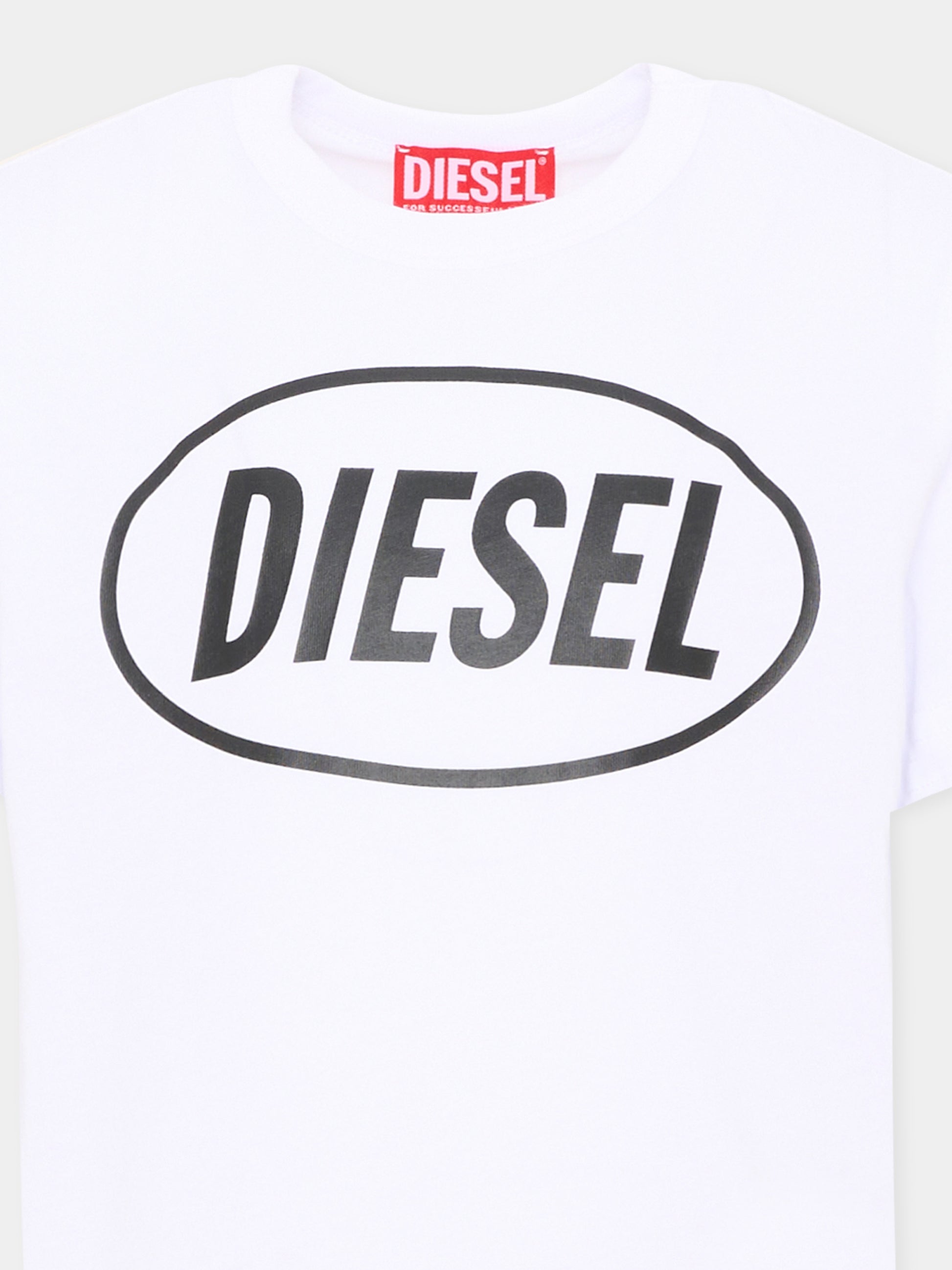 T-Shirt bianca per bambino con logo,Diesel,J02464 KYAR1 K100