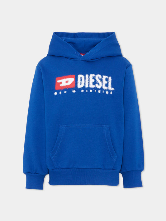 Felpa blu per bambino con logo,Diesel,J02485 KYAZ3 K89G