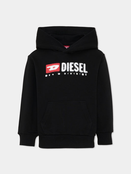 Felpa nera per bambino con logo,Diesel,J02485 KYAZ3 K900