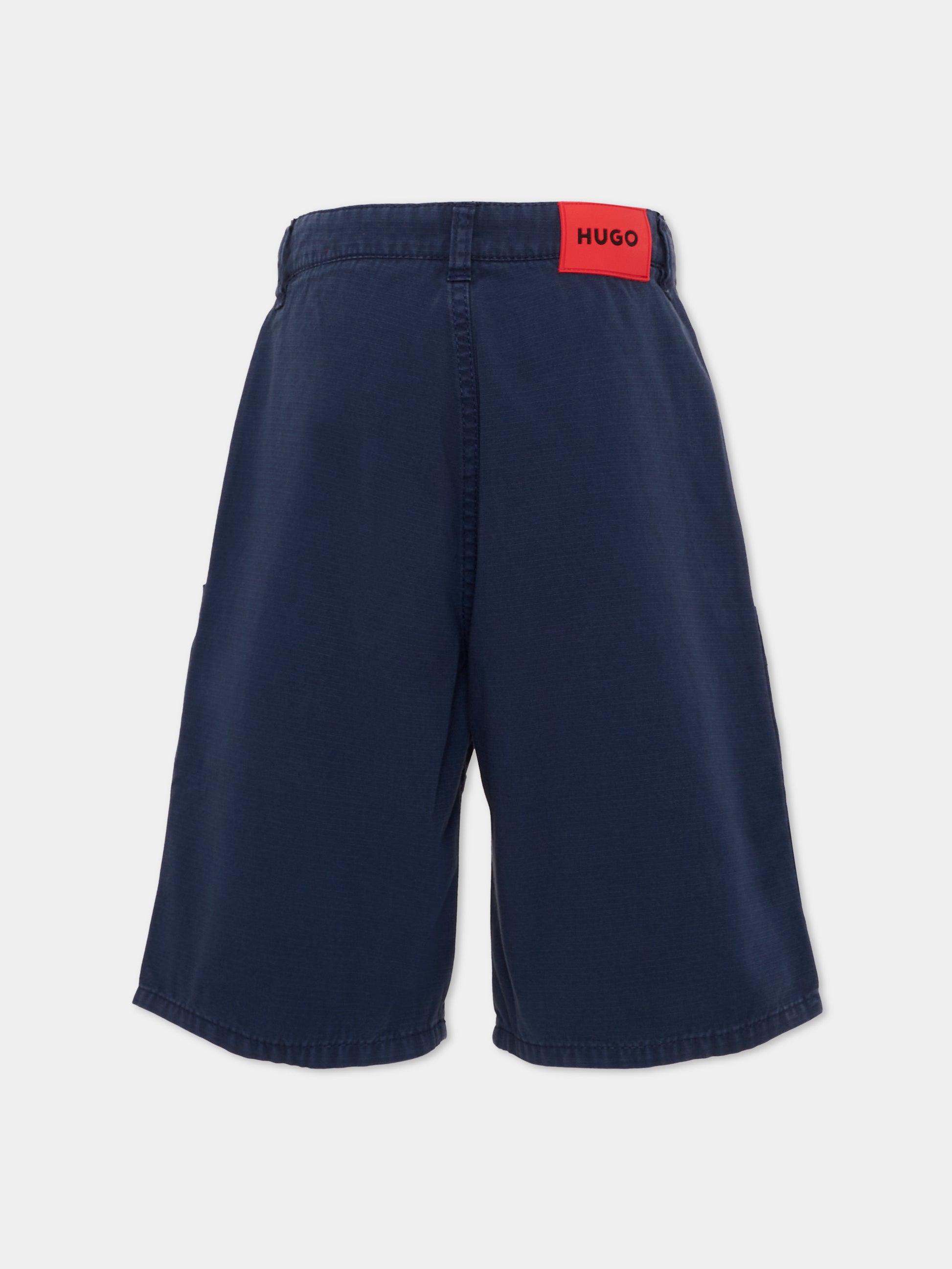 Shorts blu per bambino con patch logo,Hugo,G01002 85C
