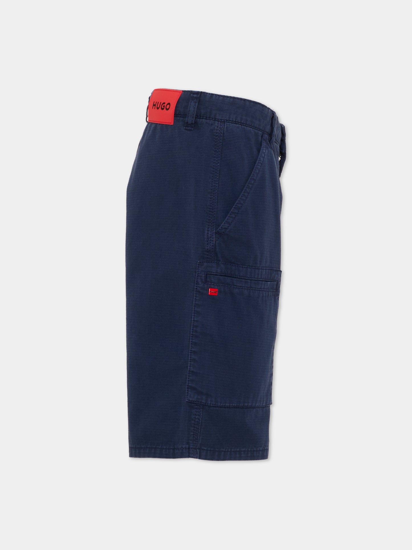 Shorts blu per bambino con patch logo,Hugo,G01002 85C