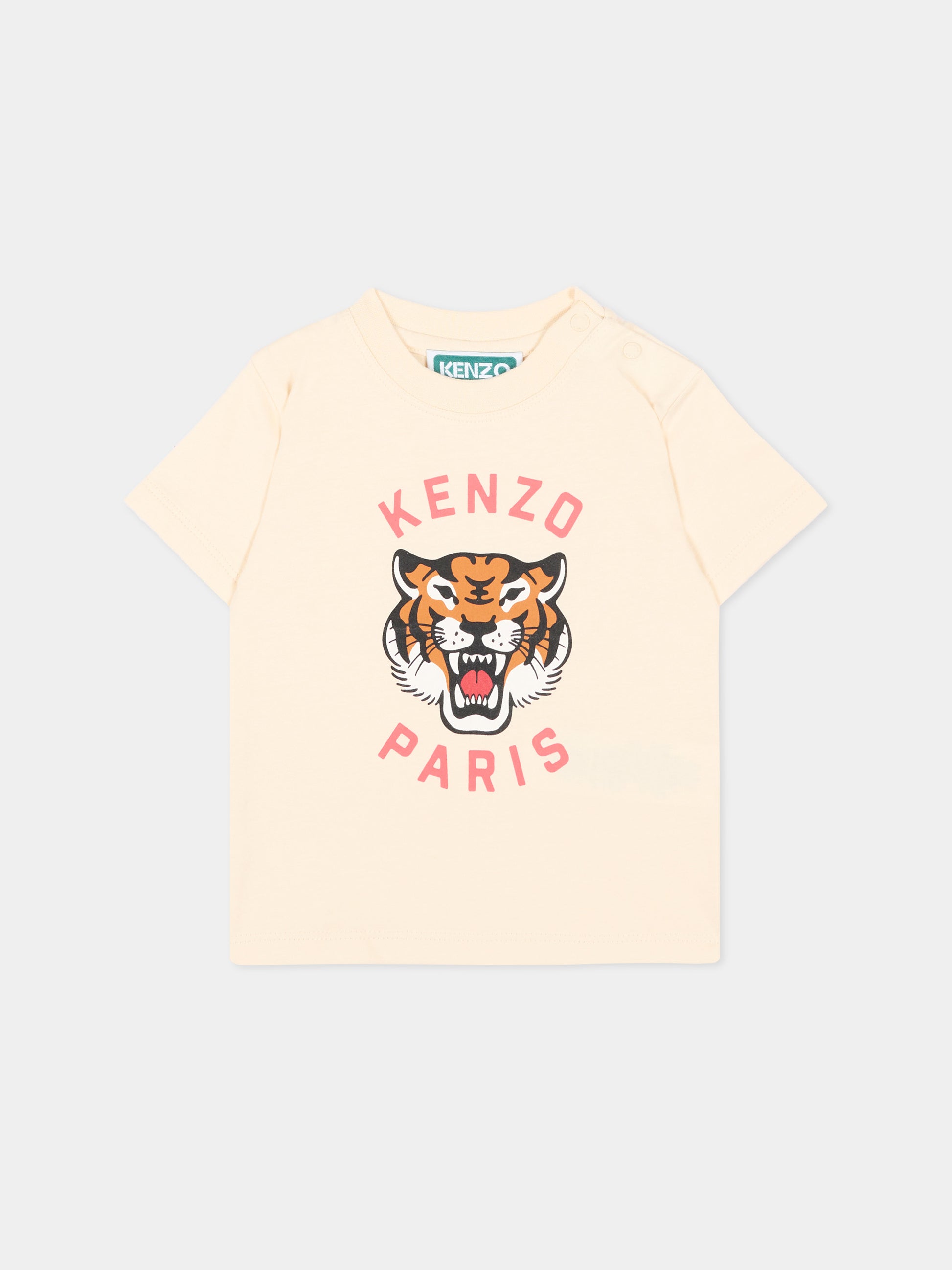 T-shirt beige per neonati con logo,Kenzo Kids,K61718 208