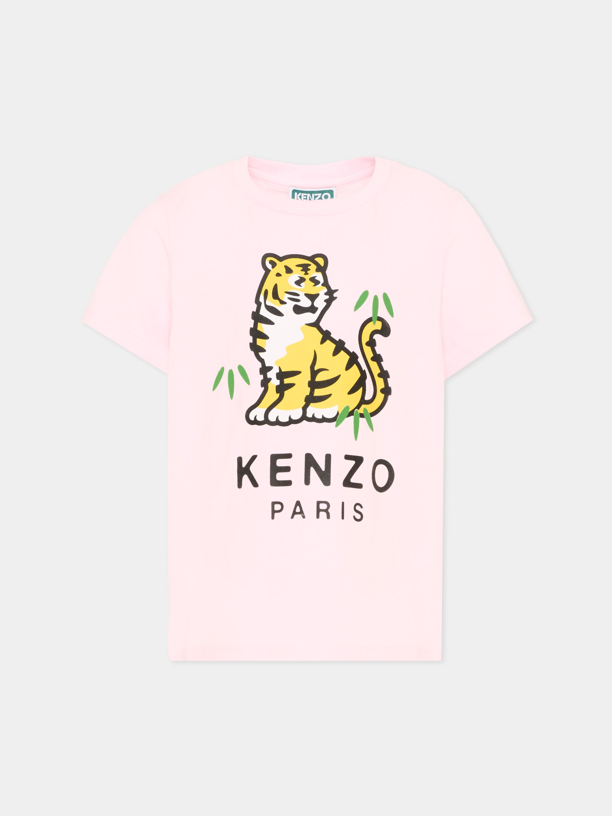 T-Shirt rosa per bambina con logo,Kenzo Kids,K61809 45B