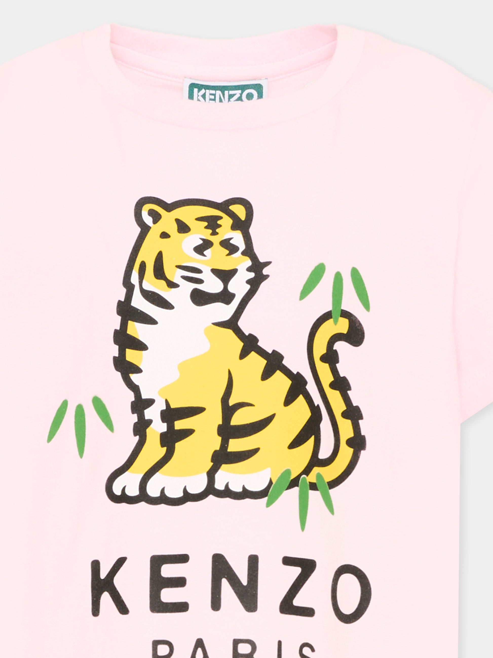 T-Shirt rosa per bambina con logo,Kenzo Kids,K61809 45B