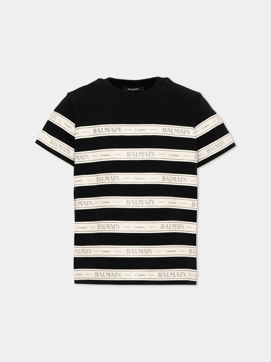 T-Shirt nera per bambini con logo,Balmain Kids,BX8P61-Z3349 930AV