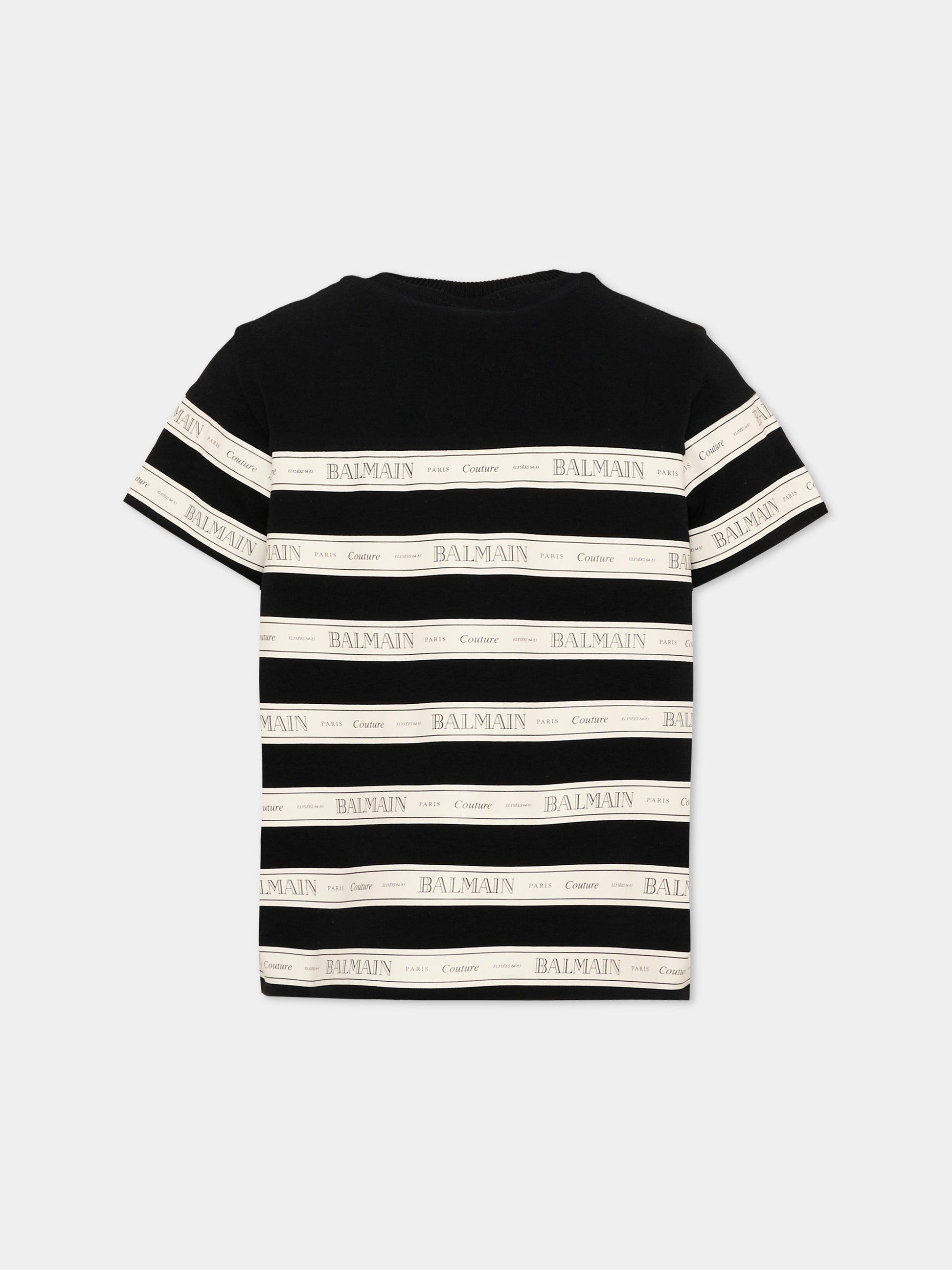 T-Shirt nera per bambini con logo,Balmain Kids,BX8P61-Z3349 930AV