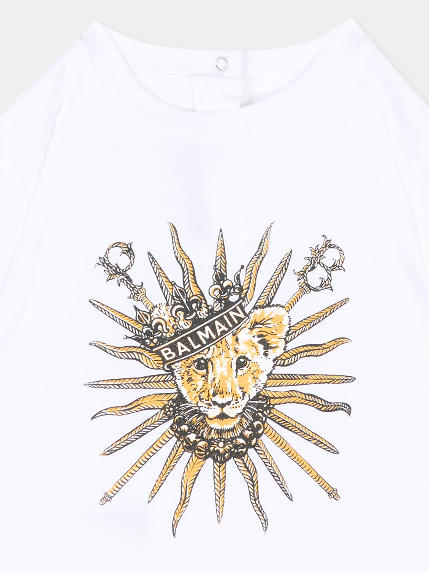 T-Shirt bianca per neonati con leone,Balmain Kids,BU8651 Z0082 100