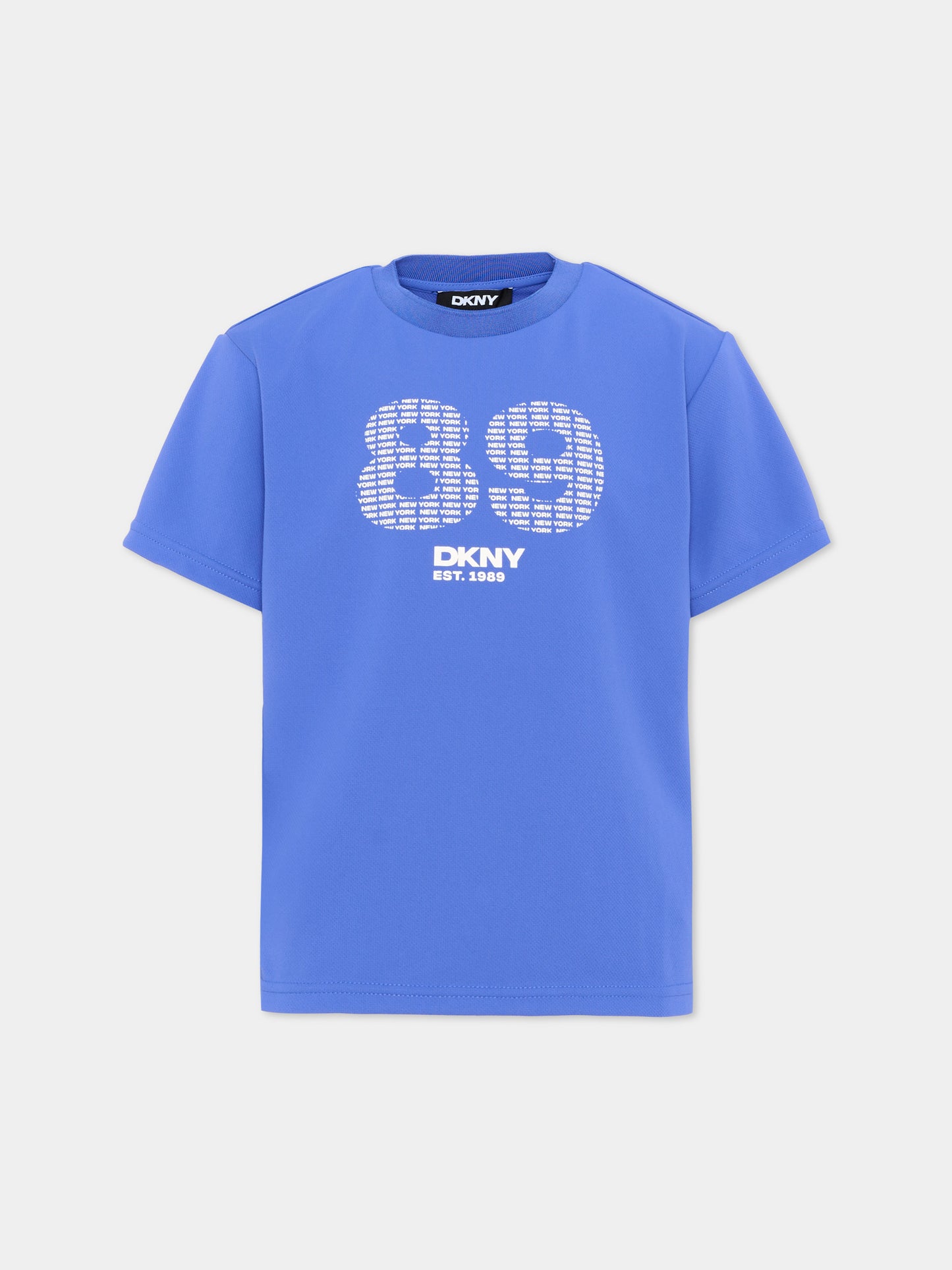 T-Shirt blu per bambino con logo,Dkny,D62540 813