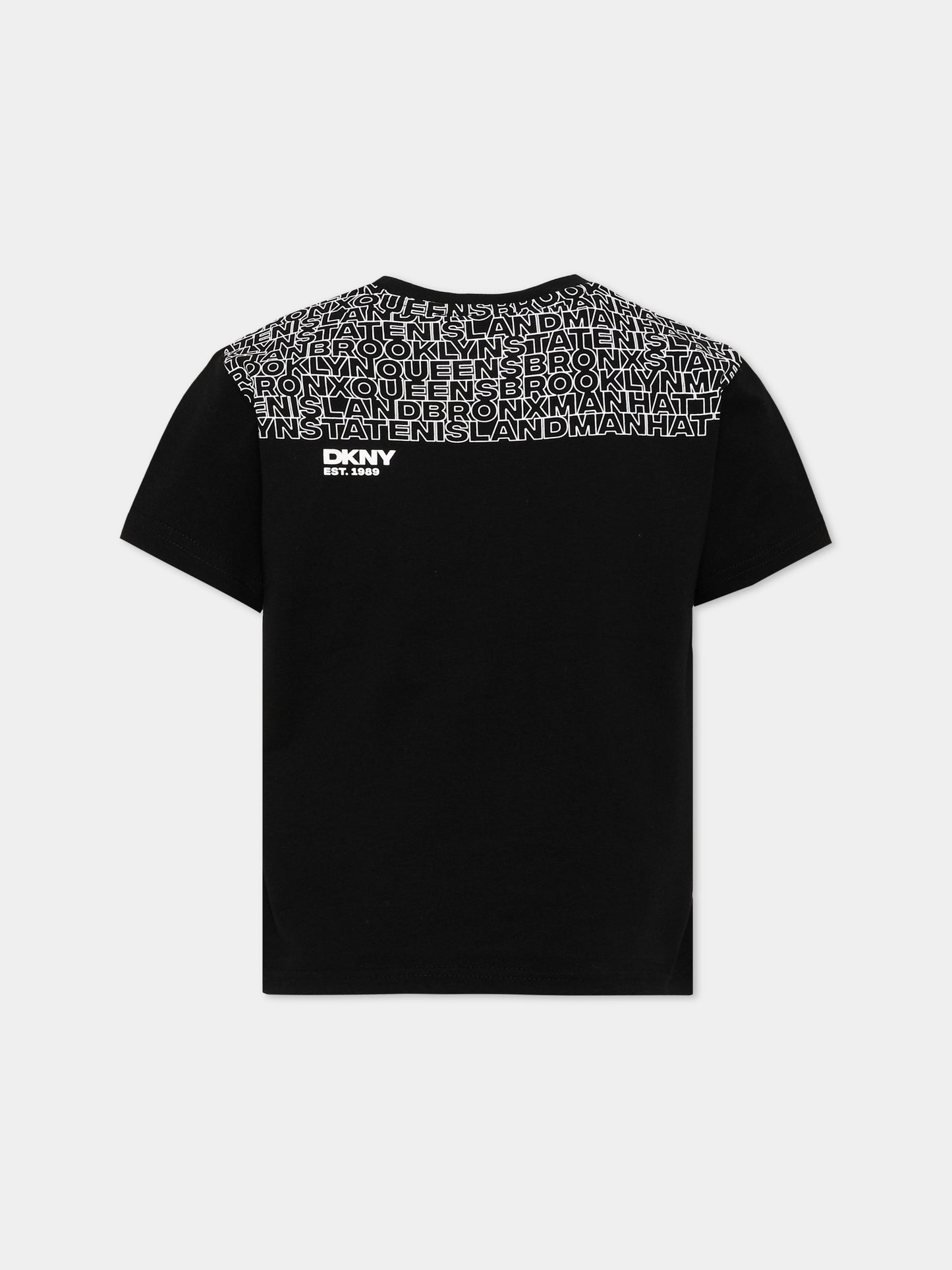 T-Shirt nera per bambino con logo,Dkny,D62546 09B