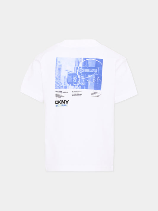T-Shirt bianca per bambino con logo,Dkny,D62547 10P