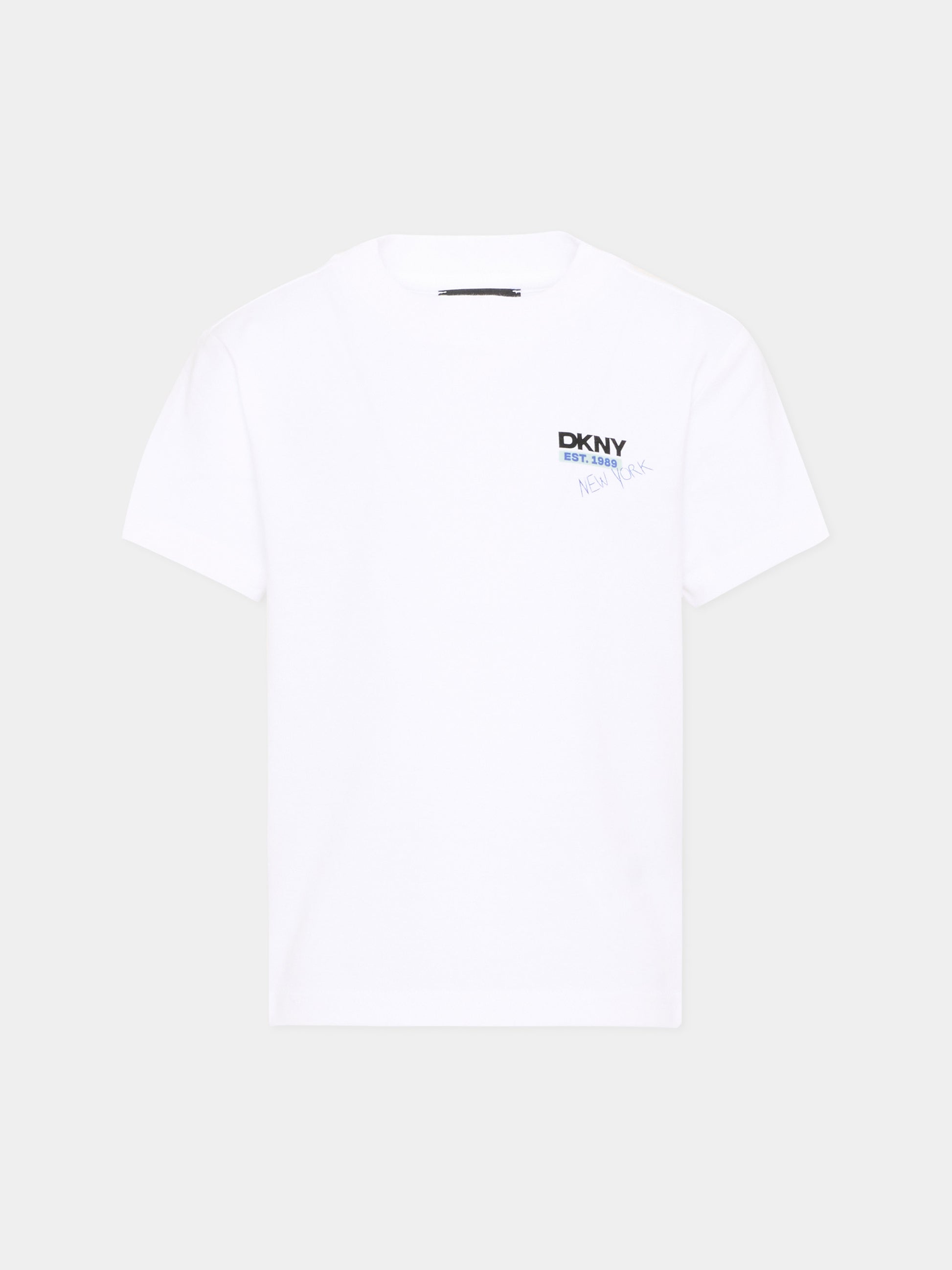 T-Shirt bianca per bambino con logo,Dkny,D62547 10P