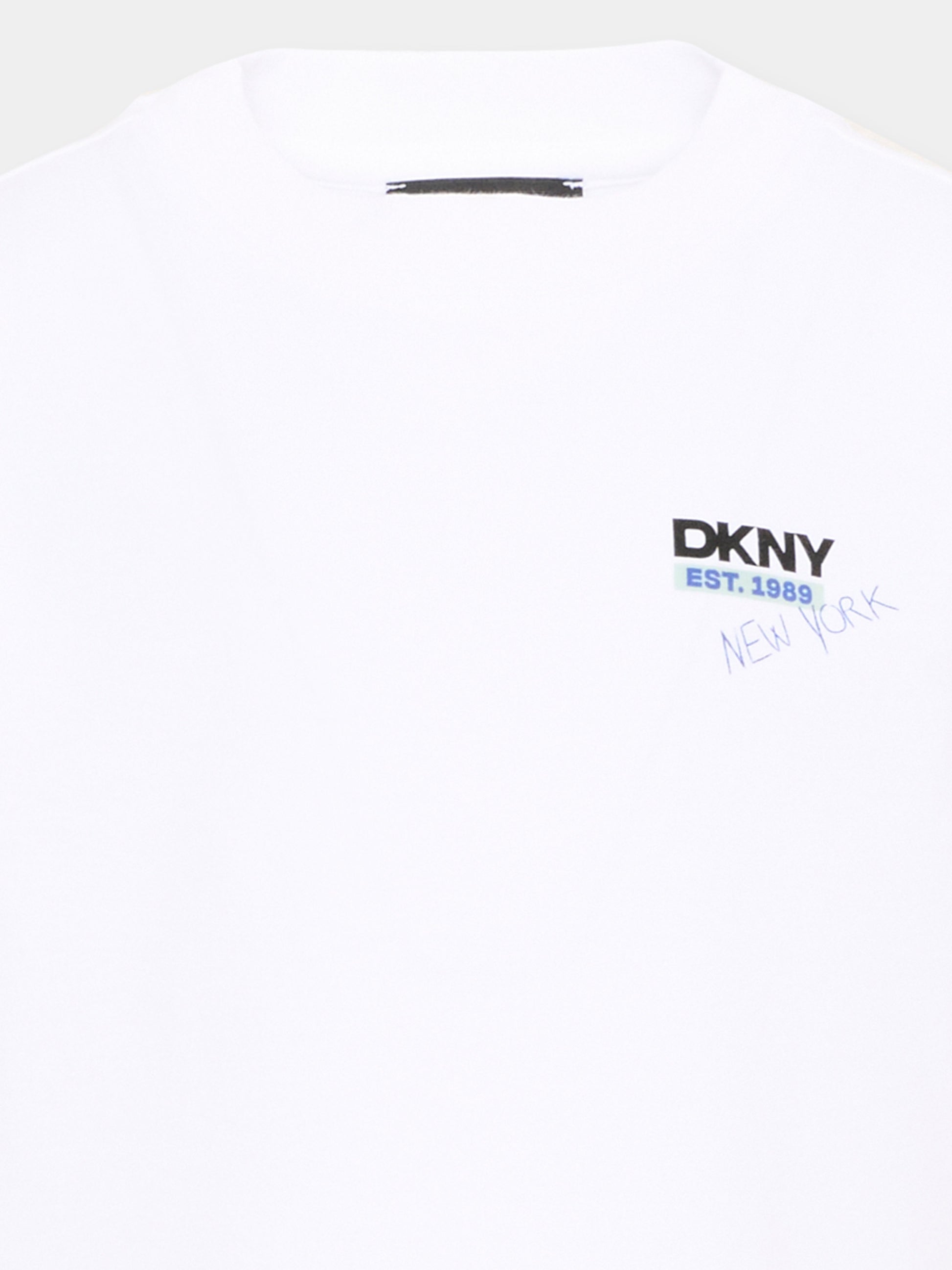 T-Shirt bianca per bambino con logo,Dkny,D62547 10P