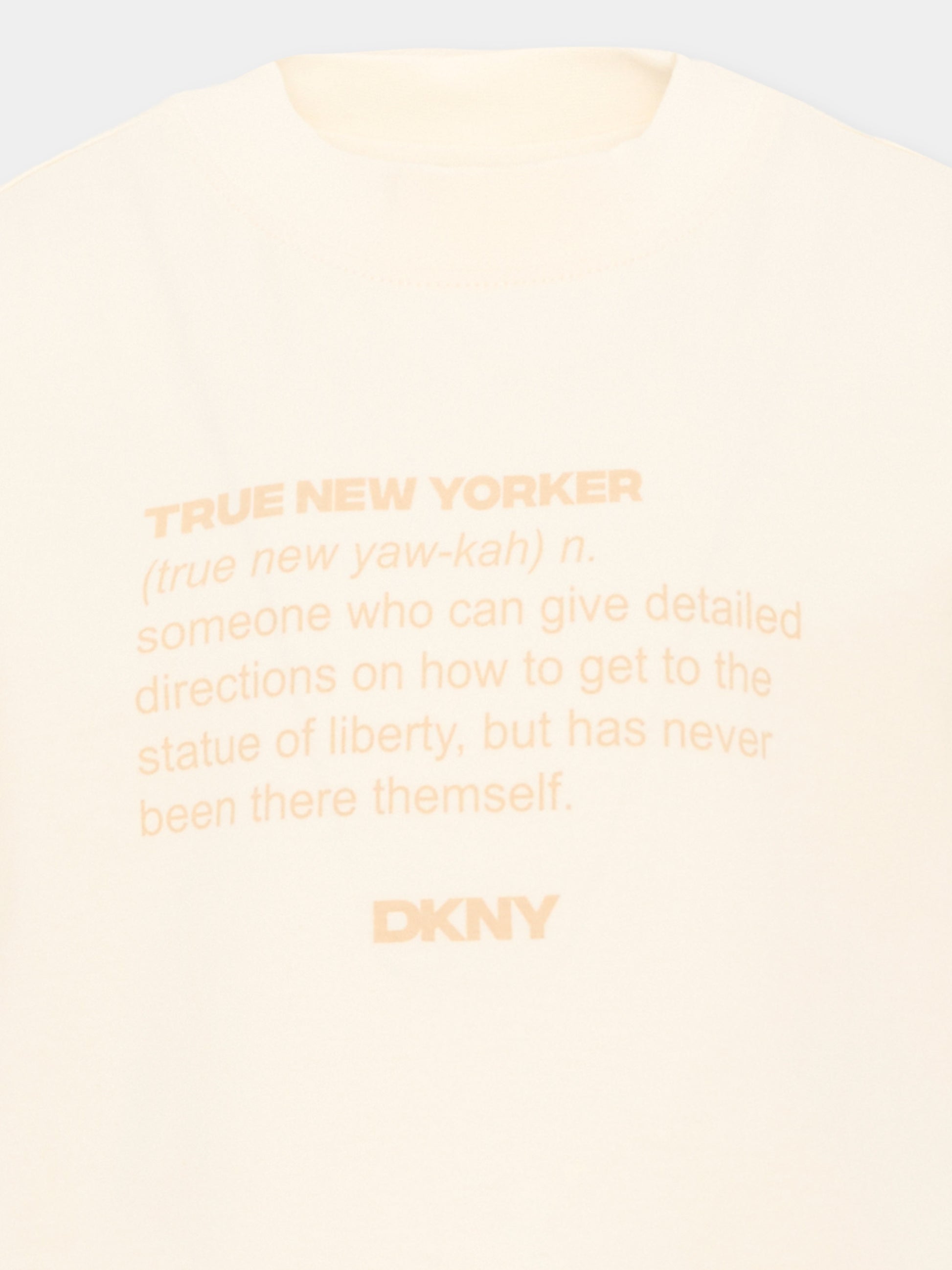 T-Shirt avorio per bambino con logo,Dkny,D62548 519