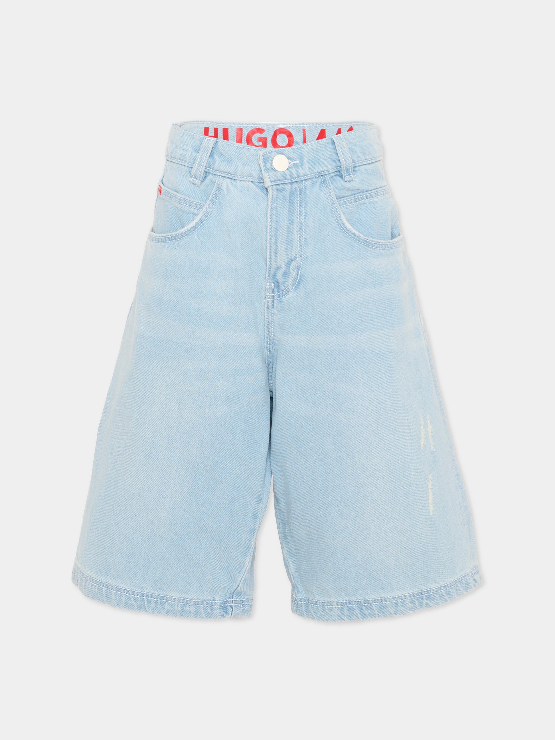 Shorts denim per bambino con logo,Hugo,G00993 Z74